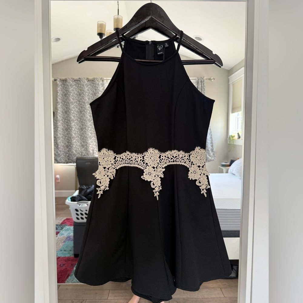Windsor Black Romper with Cream Floral Lace Style Detailing